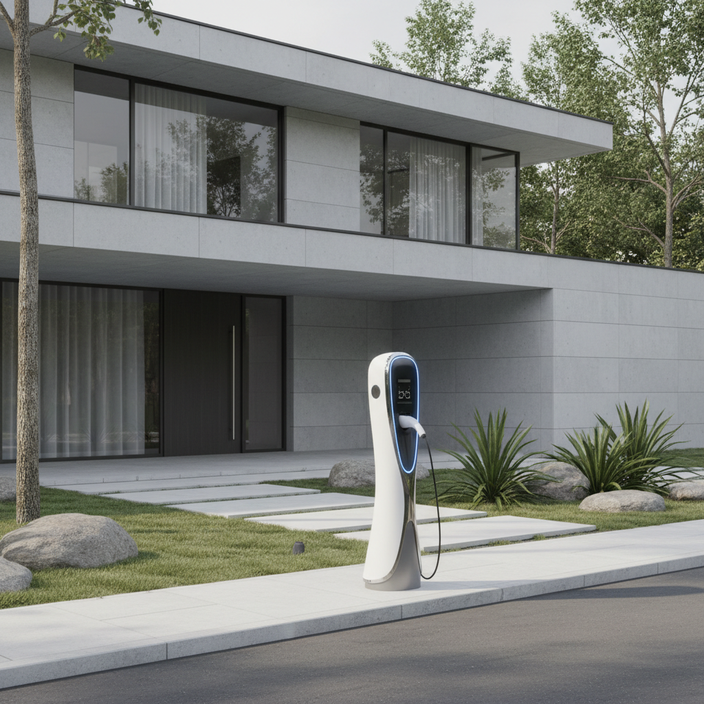 Laadpaal bij moderne woning